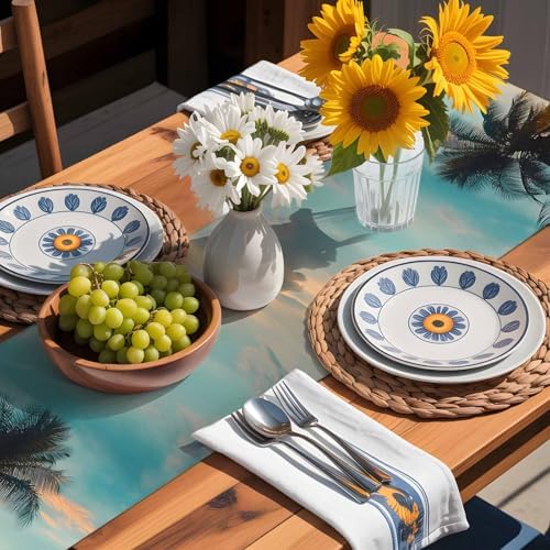Sunset Beach Table Runner Dresser Scarf 13 x 72 Inch Tropical Coastal Ocean Palm Tree Nautical Table Runners Non-Slip Heat Resistant Kitchen Dining Table Decor for Home Holidays Indoor Outdoor