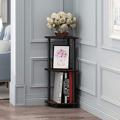Furinno TURN-N-TUBE Corner Shelf, 3-Tier Corner Bookshelf, Display Storage Shelves with Open Shelves, for Organization and Storage, Living Room, Home Office, Garage, Dark Cherry