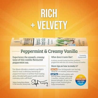 Twinings Peppermint & Creamy Vanilla Herbal Tea Bags, 20 CT Box (1 Pack)