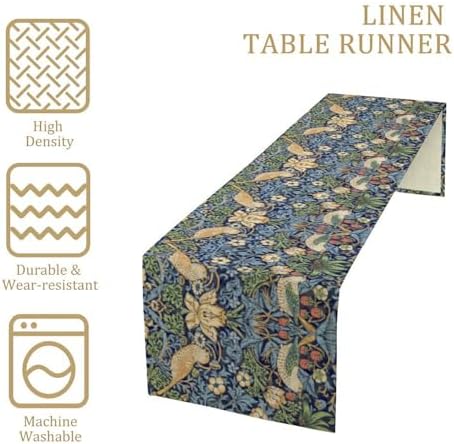 William Morris Floral Table Runner, Vintage Flowers Botanical Printed Table Runner for Home Kitchen Dining Table Decoration,13x36 Inch Strawberry Thief