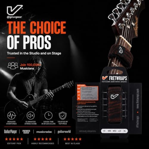 Gruv Gear Fret Wrap & Guitar Mute, Fretwrap for Acoustic, Electric & Bass | String Dampener Recording, Tapping & Practice Accessory (1 Pack, Small Walnut, Fits 4 String Bass, 6 String Guitar)