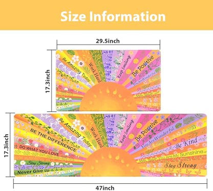 Boho Kitchen Mats for Floor Floral Cushioned Anti Fatigue Mats for Kitchen Floor for Sink, Stove, Desk, Laundry,17"x30"+17"x47", Orange