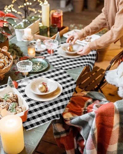 Rustic Black White Buffalo Check Plaid Pattern Placemats Set of 6, Farmhouse Heat Resistant Washable Table Place Mats Cotton Table Linens Party Holiday Decor for Kitchen Dining Outdoor Indoor