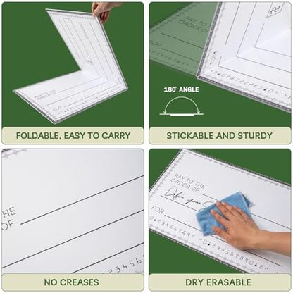 33 * 14 Inch Large Giant Big Fake Oversized Checks Award for Presentations Hard Collapsible Reusable Premium PP Plastic Board with Marker and Adhesive Strips (2 Pack)