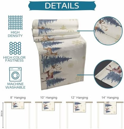 Christmas Table Runner Dresser Scarf 13 x 108 Inch Vintage PineTree Forest Elk Glod Snowflakes Linen Table Runners Non-Slip Heat Resistant Kitchen Dining Table Decor for Home Holidays Indoor Outdoor