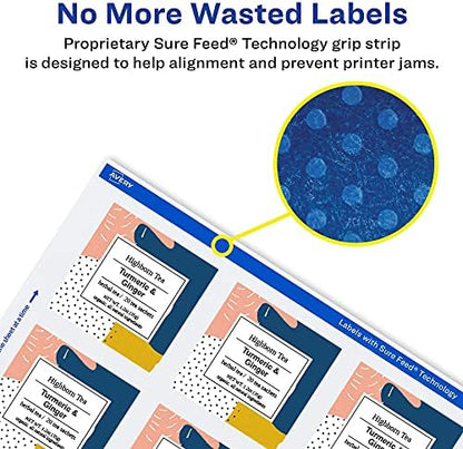 Avery® Matte White Square Labels, Sure Feed® Technology, 1" x 1", 2,400 Matte White Printable Labels