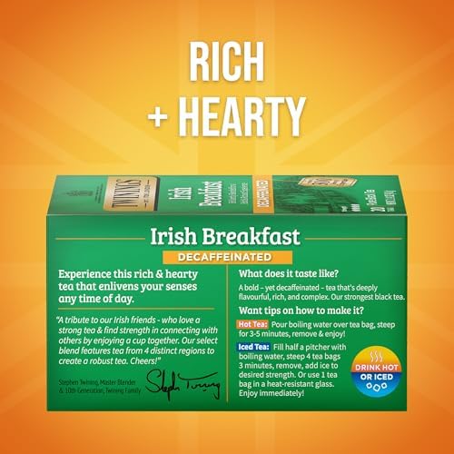Twinings Decaffeinated Irish Breakfast Black Tea Bags, 20 CT (1 Pack)