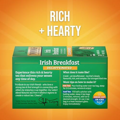 Twinings Decaffeinated Irish Breakfast Black Tea Bags, 20 CT (1 Pack)