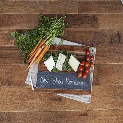 Twine Rustic Farmhouse Wood with Slate Cheese Board and Chalk Set, Acacia Wood and Natural Slate Cutting Board, Soapstone Chalk, 15" by 11", Gourmet Gift Set