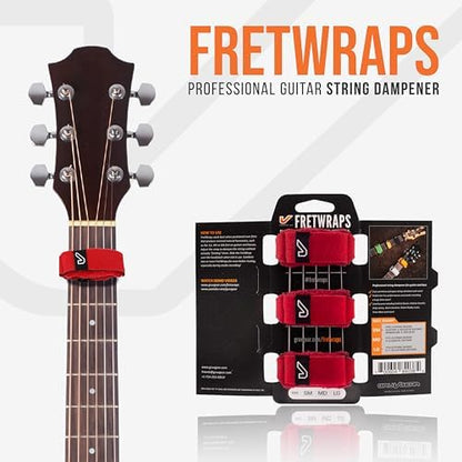 Gruv Gear Fret Wrap & Guitar Mute, Fretwrap for Acoustic, Electric & Bass | String Dampener Recording, Tapping & Practice Accessory (3 Pack, Small Red, Fits 4 String Bass, 6 String Guitar)