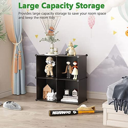 C&AHOME Plastic Cube Storage Organizer, 4-Cube Shelves Units, Black