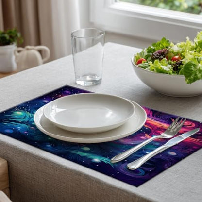 Batmerry Turquoise Thanksgiving Turkey Linen Placemats Set of 6, Autumn Berries Leaves Washable Table Mats for Kitchen Table Thickened Heat Insulation Dining Set Indoor Outdoor 12X18 in