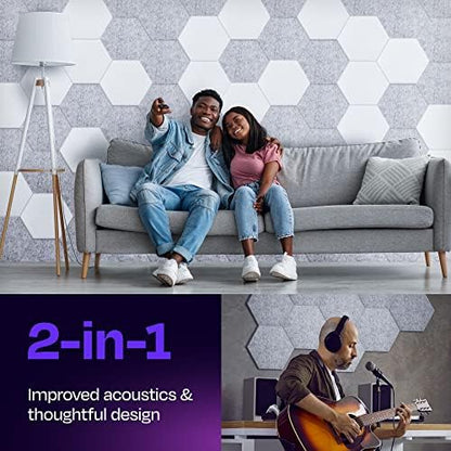 Acoustic Panels 12-Pack Soundproof Wall Panels 12"X10.4"X0.4" Sound Panels High Density Sound Dampening Panels - [Light Gray Hexagon]