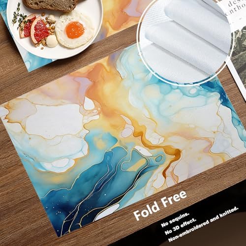 Batmerry Fluid Art with Flowing Lines Linen Placemats Set of 8, Abstract Colorful Washable Table Mats for Kitchen Table Thickened Heat Insulation Dining Set Indoor Outdoor 12X18 in