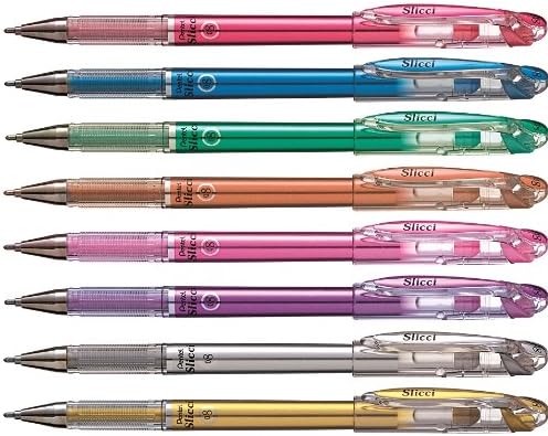 Pentel Arts Slicci Metallic 0.8 mm Needle Tip Gel Pen, Metallic Violet Ink, Box of 12 (BG208-MV)
