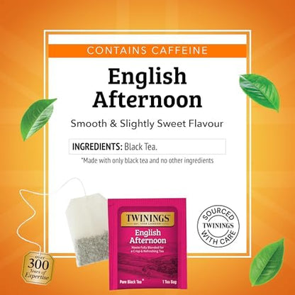 Twinings English Afternoon Black Tea Individually Wrapped Bags, 20 Count (Pack of 1), Smooth & Slightly Sweet, Caffeinated, Enjoy Hot or Iced, 20 Teabags