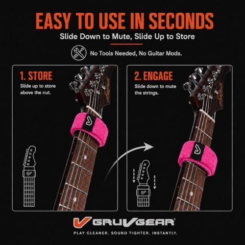 Gruv Gear Fret Wrap & Guitar Mute, Fretwrap for Acoustic, Electric & Bass | String Dampener Recording, Tapping & Practice Accessory (1 Pack, Large Pink, Fits 6 String Bass, 8 String Guitar)