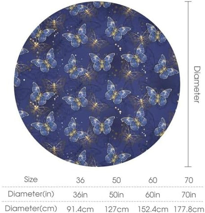 Retro Blue Butterfly Tablecloth, Luxury Golden Blue Butterfly Print Table Cover for Home Dining Decor Kitchen Party Outdoor, 36x36in
