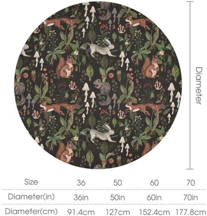 Cartoon Woodland Tablecloth, Watercolor Rustic Forest Wild Animals Bunny Rabbit Squirrel Mushroom Plants Print Table Cloth for Indoor Outdoor Dining Table Party Picnic Decor, 50x50in