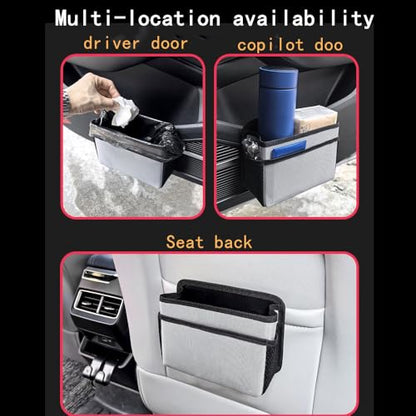Car Trash Can, Foldable Multifunctional Hanging Storage Box Trash Can with a Roll of Garbage Bag, Multi Pocket Design Suitable for Car, Home and Office (Grey) - color: grey