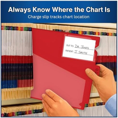 Doctor Stuff - Center Tab Vinyl Outguides, Diagonal Cut Front Pocket, Top Charge Out Slip Pocket, Plastic File Folder, Letter Size 9" x 13-1/4", Red, 25/Box
