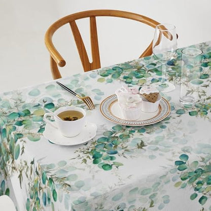 Spring Botanical Tablecloth, Watercolor Sage Green Eucalyptus Leaves Print Table Cloth Cover for Kitchen Dining Indoor Outdoor Decor 55x75in