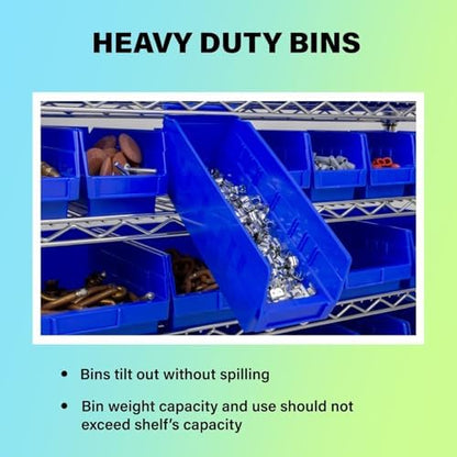 Akro-Mils 30128 Heavy Duty Plastic Shelf Bins, 18"x 4"x 4", Blue, 12-Pack