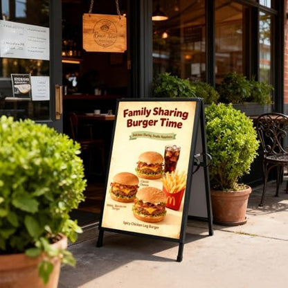 Heavy Duty Slide-in Folding A-Frame Sandwich Board Sidewalk Sign 24x36Inch Black Coated Steel Metal Double-Sided Pavement Sign 2-PACK(Frame only)