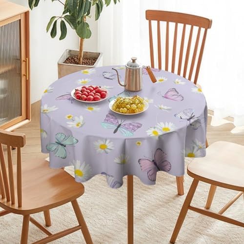 Butterfly Tablecloth, Watercolor Daisy Flowers Rustic Spring Summer Floral Butterfly Table Cover for Indoor Outdoor Patio Party Picnic Wedding Home Kitchen Dinner Table Decor, 36x36in