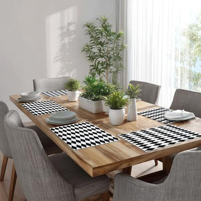 Batmerry Black White Diamond Placemats, Abstract Black and White Harlequin Washable Linen Table Mats for Kitchen Table Double Insulation Decor Dining Set Indoor Outdoor 12X18 in Set of 6