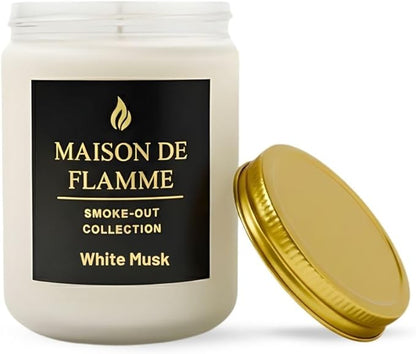 White Musk Odor-Eliminating Scented Candle, 200g/7oz White Jar – Long-Lasting Soy Wax Blend Candle for Smoke, Kitchen & Pet Odors