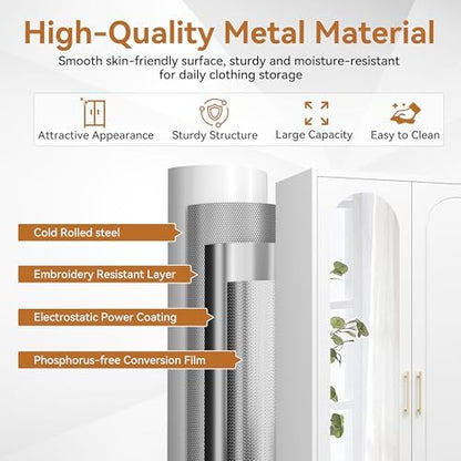 Polup Metal Armoire Wardrobe Closet with Mirror, Clothing Storage Cabinet