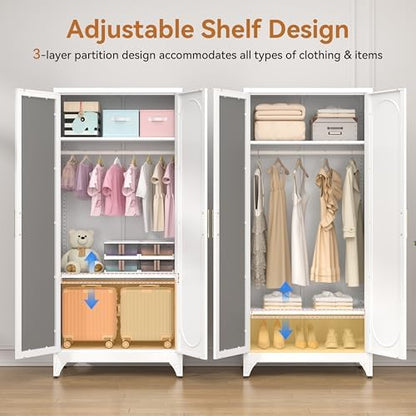 Polup Metal Armoire Wardrobe Closet with Mirror, Clothing Storage Cabinet