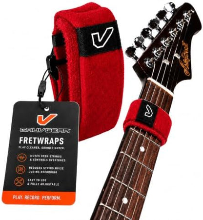 Gruv Gear Fret Wrap & Guitar Mute, Fretwrap for Acoustic, Electric & Bass | String Dampener Recording, Tapping & Practice Accessory (1 Pack, Large Red, Fits 6 String Bass, 8 String Guitar)