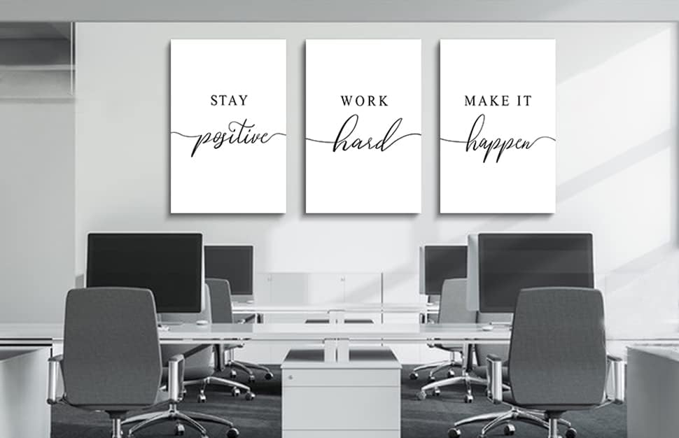 Framed Canvas Wall Art Positive Quotes, Office Wall Art Decor, White Large Poster, Positive Motivational Set of 3 Prints, Inspirational Wall Art (G-3pcs,20x30inchx3pcs)