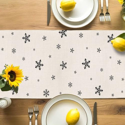 Red Black Christmas Tree Table Runner Dresser Scarf 13 x 36 Inch Polka Dots Xmas Tree Snowflake Linen Table Runners Non-Slip Heat Resistant Kitchen Dining Table Decor for Home Holidays Indoor Outdoor
