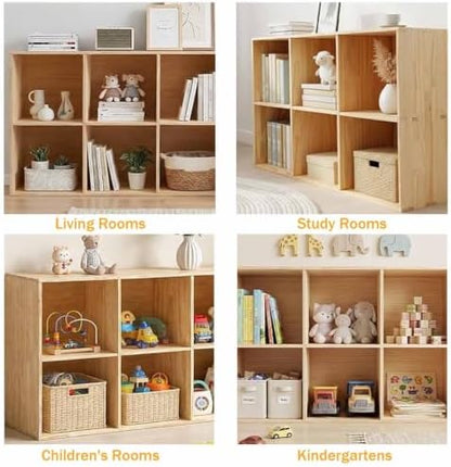 Solid Wood Horizontal Bookshelf,Cubby Storage Organizer,Vertical or Horizontal Bookcase,Hallway TV Stand,for Books, Photo Albums, Plants & Daily Necessities(35.4"-6Cube)