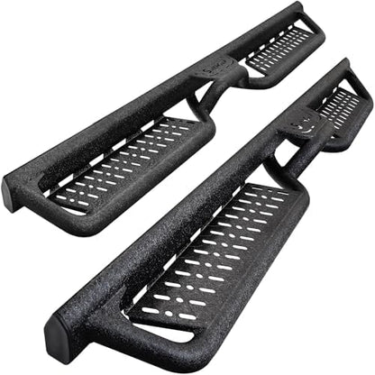 Running Boards Compatible with Vehicle 2004-2025 Nissan Titan Crew Cab, 2016-2025 Titan XD Crew Cab, Two-Stair Side Steps, 6 Inch Black Step Bars, Truck Nerf Bars with Middle Steps.