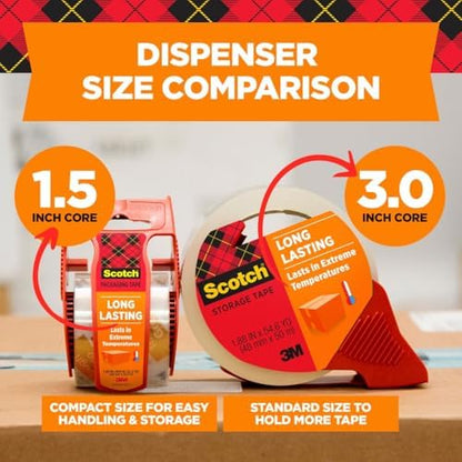 Scotch Long Lasting Shipping and Storage Tape with Dispenser, 1.88 in. X 54.6 Yd., 4 -Pack