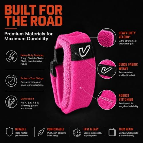 Gruv Gear Fret Wrap & Guitar Mute, Fretwrap for Acoustic, Electric & Bass | String Dampener Recording, Tapping & Practice Accessory (1 Pack, Large Pink, Fits 6 String Bass, 8 String Guitar)
