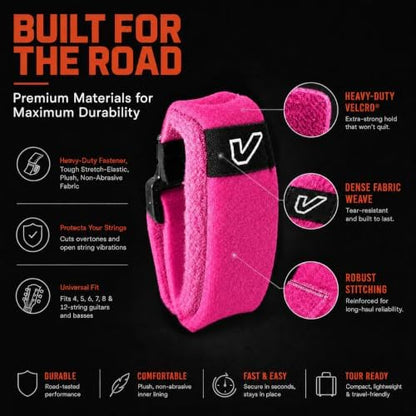 Gruv Gear Fret Wrap & Guitar Mute, Fretwrap for Acoustic, Electric & Bass | String Dampener Recording, Tapping & Practice Accessory (1 Pack, Large Pink, Fits 6 String Bass, 8 String Guitar)