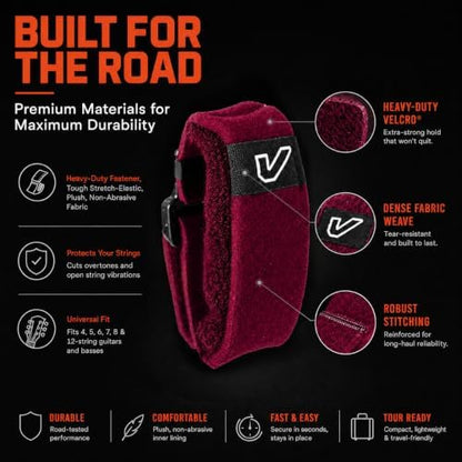 Gruv Gear Fret Wrap & Guitar Mute, Fretwrap for Acoustic, Electric & Bass | String Dampener Recording, Tapping & Practice Accessory (1 Pack, Small Burgundy, Fits 4 String Bass, 6 String Guitar)