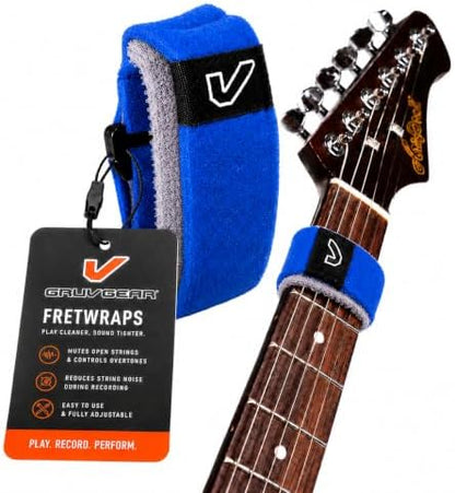 Gruv Gear Fret Wrap & Guitar Mute, Fretwrap for Acoustic, Electric & Bass | String Dampener Recording, Tapping & Practice Accessory (1 Pack, Large Blue, Fits 6 String Bass, 8 String Guitar)