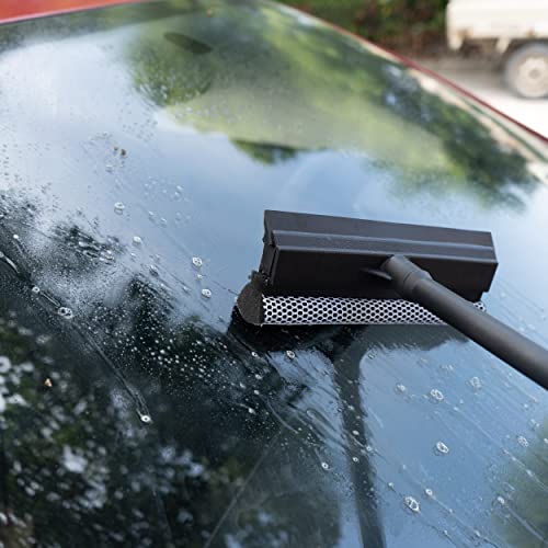 Matthew All Purpose Window Squeegee w/Premium Microfiber Cloth,Car Squeegee Windshield Cleaning Sponge and Rubber Squeegee,2-in-1 Window Cleaner Sponge(8'') and Soft Rubber with Pole 20''(1Pack) - size: 8'' Blade