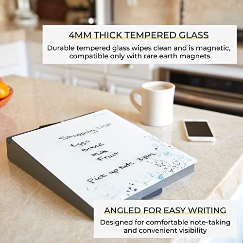 ECR4Kids MessageStor Dry-Erase Glass Board Memo Station, Desk Organizer, Botanical (Pack of 4)