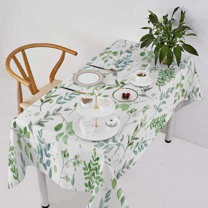 Sage Leaves Tablecloth, Watercolor Spring Floral Green Eucalyptus Leaf Print Table Cover for Farmhouse Kitchen Dinning Indoor Outdoor Party Decor 60x110in