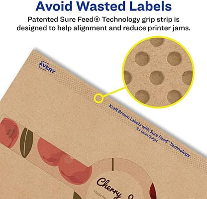 Avery Kraft Brown Wraparound Band Labels, Sure Feed Technology, 2-3/8" x 8", Cigar Band Labels, 45 Total, Laser/Inkjet Printable