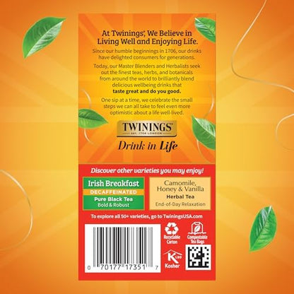 Twinings Decaffeinated English Breakfast Black Tea Bags, 20 CT Box (6 Pack)