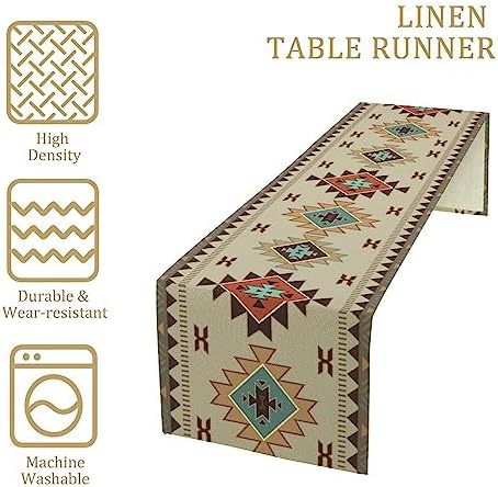 Aztec Southwest Table Runner,Ethnic Geometric Table Runners Dresser Scarves Table Setting Decor for Garden Farmhouse Wedding Party Holiday Dinner Home 13x120 Inch