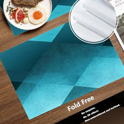 Batmerry Teal Modern Geometric Placemats, Vintage Washable Linen Table Mats for Kitchen Table Double Insulation Decor Dining Set Indoor Outdoor 12X18 in Set of 8